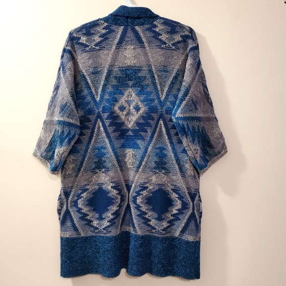 Lucky Brand - Aztec Knit Open Front Longline Cardigan - Size M - Picture 6 of 10
